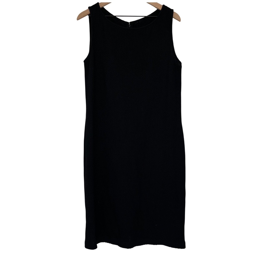 St. John Caviar Dress Women 16 Black Wool Blend Santana Knit Sleeveless Sheath - Picture 2 of 16
